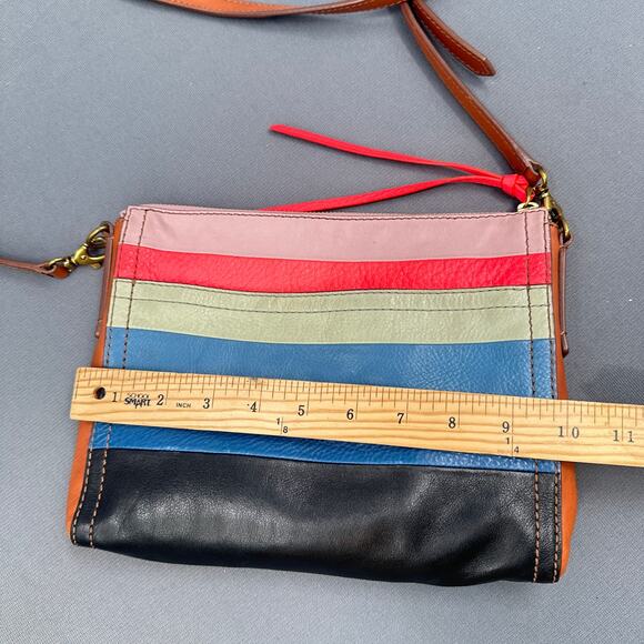 Fossil Leather Crossbody Hand Bag Multicolor Stripe Boho Retro Purse Y2K Rainbow - Picture 16 of 16